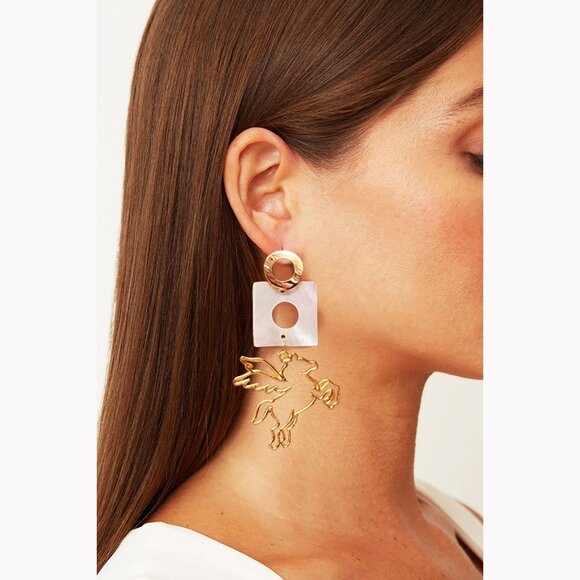 Anthropologie Earrings Mother of Pearl 14K Gold plated Studs Unicorn Jewelry - Picture 9 of 11